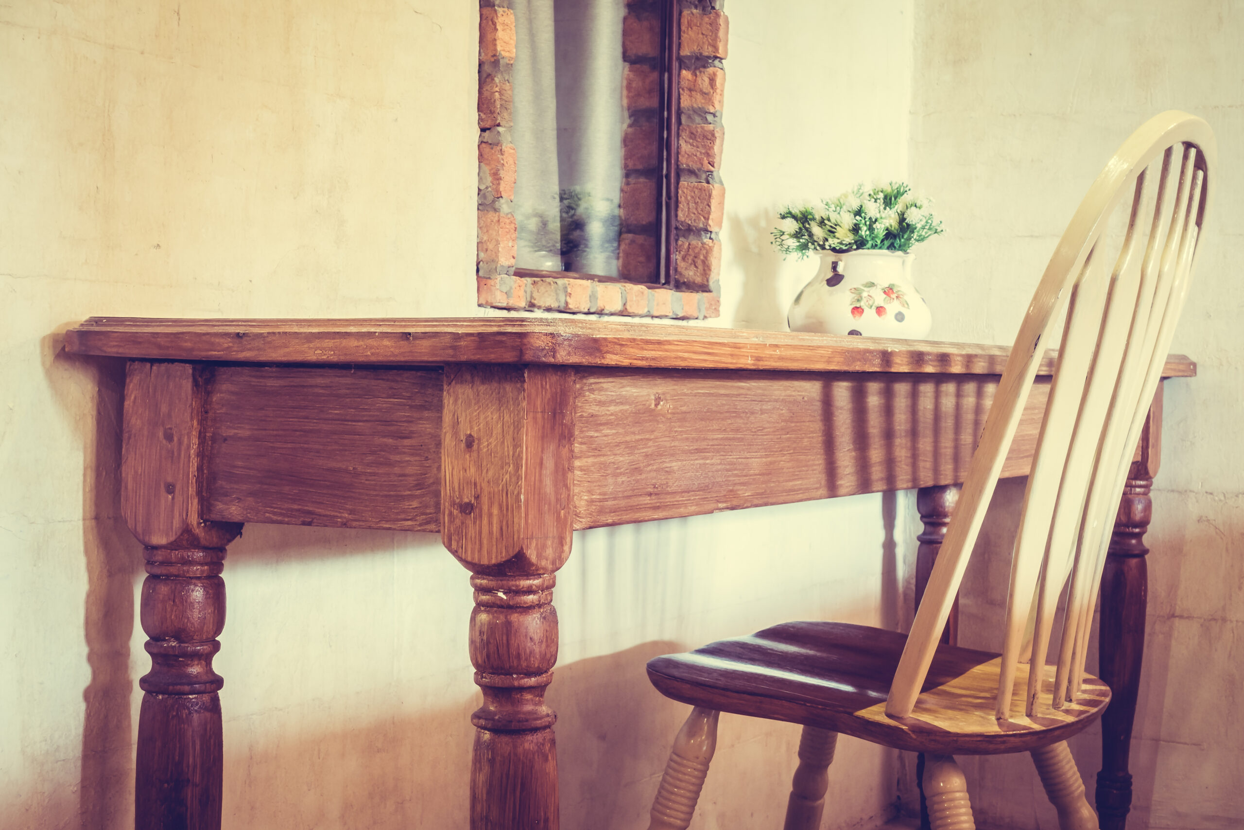 Wooden chair and table decoration interior of house - Vintage Filter